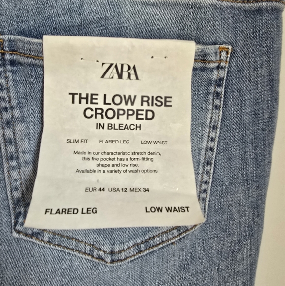 ZARA, New, The Low Rise Cropped Kick Flare Leg Jeans in Bleach, Size 12 - Picture 8 of 10